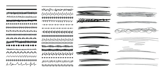 Vector Set of Hand Drawn Doodle Lines Isolated on White Background, Sketched Design Elements,  Black Lines on White Background, Isolated Set.