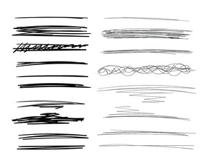 Vector Set of Hand Drawn Doodle Lines Isolated on White Background, Sketched Design Elements,  Black Lines, Isolated Set.