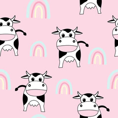Cute cows seamless pattern vector, design for world milk day, kids, decorating, wallpaper, wrapping paper, fabric, backdrop 