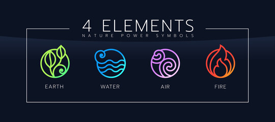 4 elements of nature power symbols with line bolder abstract circle earth, water, air and fire sign vector design - 467867079