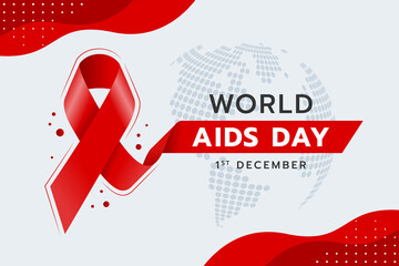World aids day banner - red ribbon awareness sign on abstract dot global texture background vector design - obrazy, fototapety, plakaty