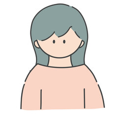 ロングヘアの女の子のバストアップアイコンイラスト