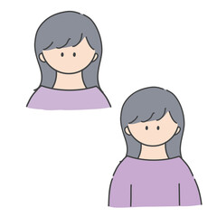 ロングヘアの女の子のバストアップアイコンイラスト