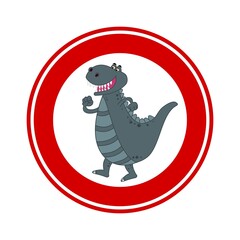 Crocodile dinosaur prohibition road sign on white and red background
