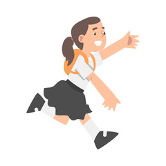 Little Girl with Backpack Running and Laughing Vector Illustration