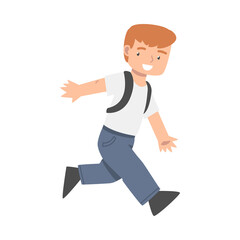 Little Boy with Backpack Running and Laughing Vector Illustration
