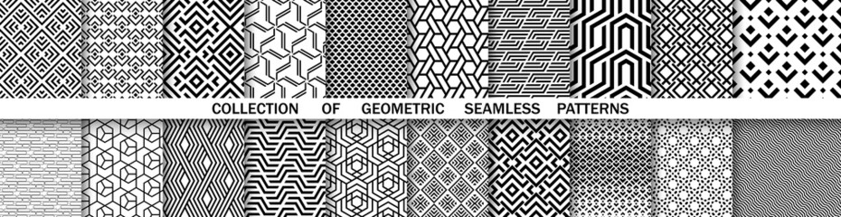 Geometric set of seamless black and white patterns. Simple vector graphics