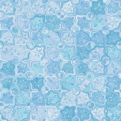 Seamless pattern containing rows of snowflakes. Blue frosty shades.