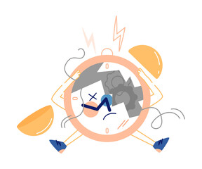 Broken Clock Character Sitting with Sad Face Vector Illustration