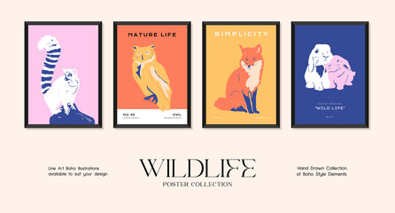Wildlife minimalistic print poster collection - obrazy, fototapety, plakaty
