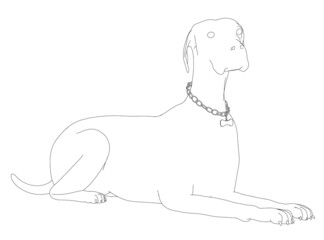 Contour of a lying dog from black lines isolated on a white background. Vector illustration