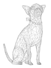 Sitting dog wireframe from black lines isolated on white background. 3D. Vector illustration