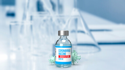 The vaccine booster and virus  in lab  for medical  or sci concept 3d rendering.