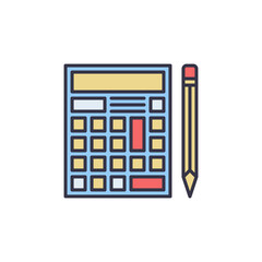 Calculator or Calc with Pencil vector concept colored icon
