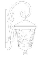 Black lines decorative wall lamp contour isolated on white background. Side view. Vector illustration