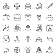 Outline icons for happy diwali.