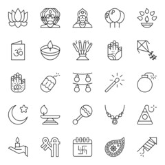Outline icons for happy diwali.
