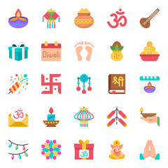 Fototapeta na wymiar Flat color icons for happy diwali.