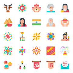 Flat color icons for happy diwali.