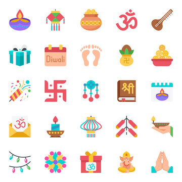 Flat color icons for happy diwali.