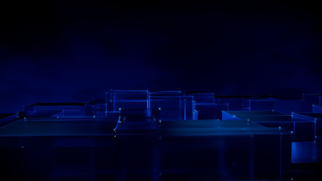 Global Data Web Communication Network in Cyberspace. Blue Tech Background with Copy Space. 3D Render. 