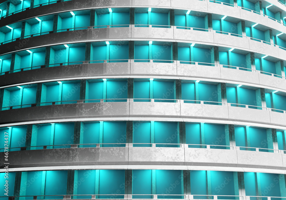 Poster fragment of multi-storey building. background from high-rise building. rounded concrete building. hi