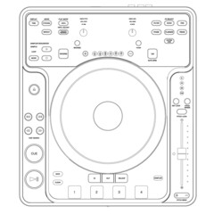 Fototapeta premium Black lines detailed vinyl sampler outline isolated on white background. View from above. Vector illustration