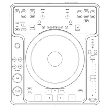 Black lines detailed vinyl sampler outline isolated on white background. View from above. Vector illustration