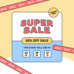 Super sale online shop social media promotion with time countdown vector illustration template design