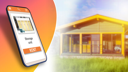 Storage unit apps on phone. Storage unit search concept for personal items. Storage unit mobile...