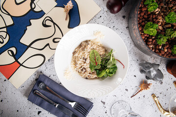 Italian gourmet risotto with assorted mushrooms dish