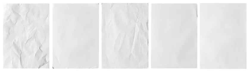 Fototapeten real image, white paper wrinkled poster template , blank glued creased paper sheet mockup.white poster mockup on wall. empty paper mockup. . © chathuporn