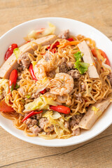 Instant noodles spicy salad on plate