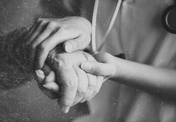 Supporting hands wallpaper background, monochrome