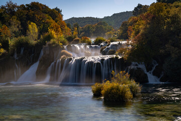 view of the Skradinksi Buk waterfall in the Krka national park in Croatia during autumn