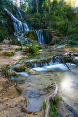 view of an idyllic waterfall in the Krka national park in Croatia during autumn