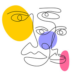 One continuous line drawing of woman and man faces