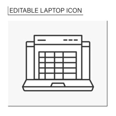  Computer line icon. Create timetables on digital documents by computer. Laptop concept. Isolated vector illustration. Editable stroke