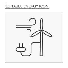  Wind energy line icon. Conversion of power from wind into electricity. Windmill. Electricity. Renewable energy concept. Isolated vector illustration. Editable stroke