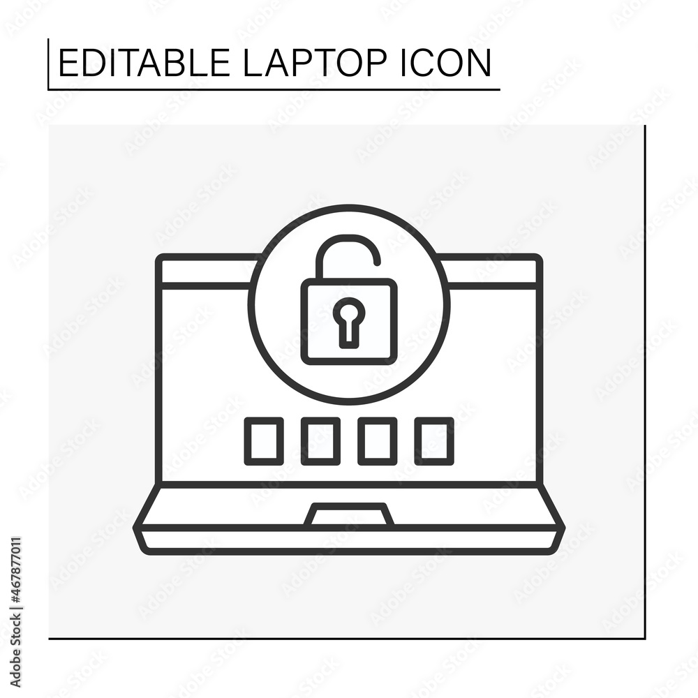 Poster computer line icon. private account with personal code. laptop concept. isolated vector illustration