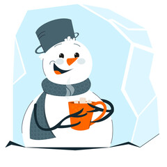 Snowman with cocoa mug, vector graphics for design design