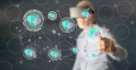 Man touching a communication network concept