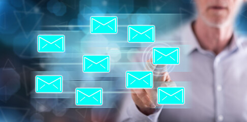 Man touching an email sending concept
