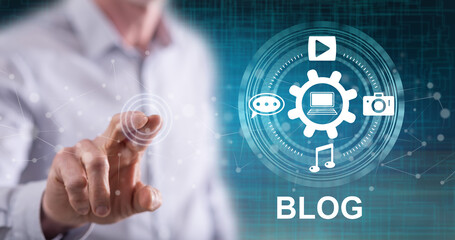 Man touching a blog concept