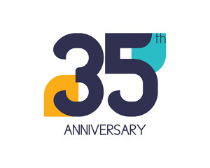 35th anniversary geometric logo. Overlap shapes for birthday design. Minimalist thirty five year celebration - obrazy, fototapety, plakaty