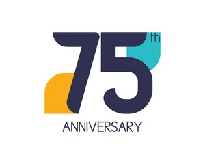 75th anniversary geometric logo. Overlap shapes for birthday design. Minimalist seventy five year celebration