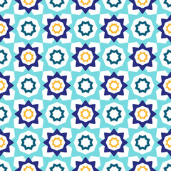 Islamic pattern. Arabic, indian, japanese motifs. Mandala seamless pattern. Ramadan kareem and Hari Raya background. Ethnic bohemian background. Abstract flower. Vector illustration