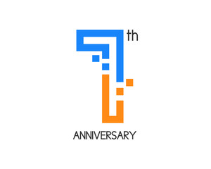 7 years anniversary logo design with digital concept and pixel icon