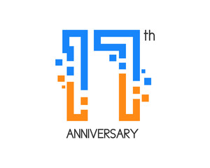 17 years anniversary logo design with digital concept and pixel icon