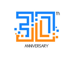 30 years anniversary logo design with digital concept and pixel icon
